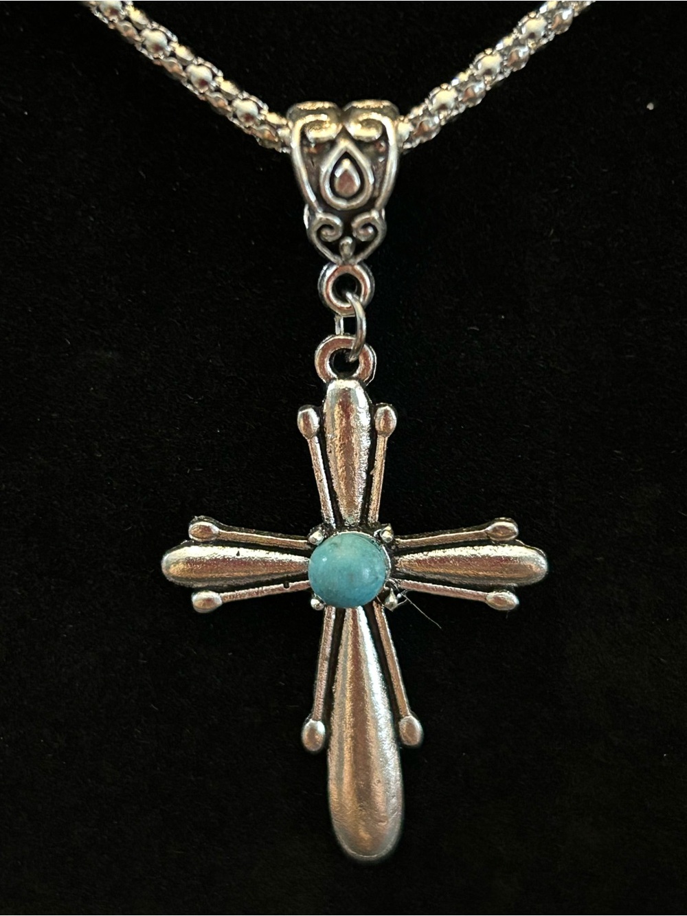 BUY 1 GET 1 FREE Silver Cross Necklace w/Faux Stone Center w/Stylish 19” Chain